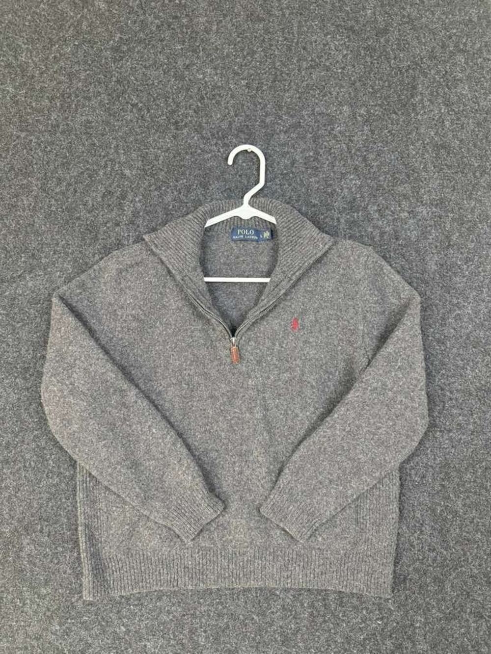Polo Ralph Lauren Quarter Zip Sweater Men's L Gray Red Pony Pullover